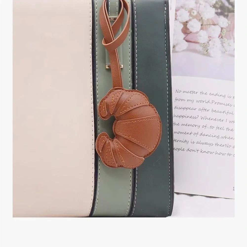 Croissant Leather like purse charm or Keychain